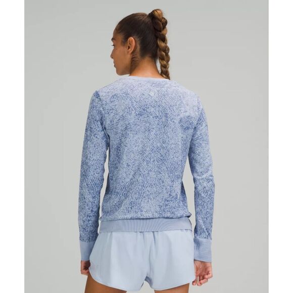 EUC Lululemon Swiftly Breathe Long Sleeve Shirt Blue Pattern Women’s Size 6 Run - Picture 2 of 10